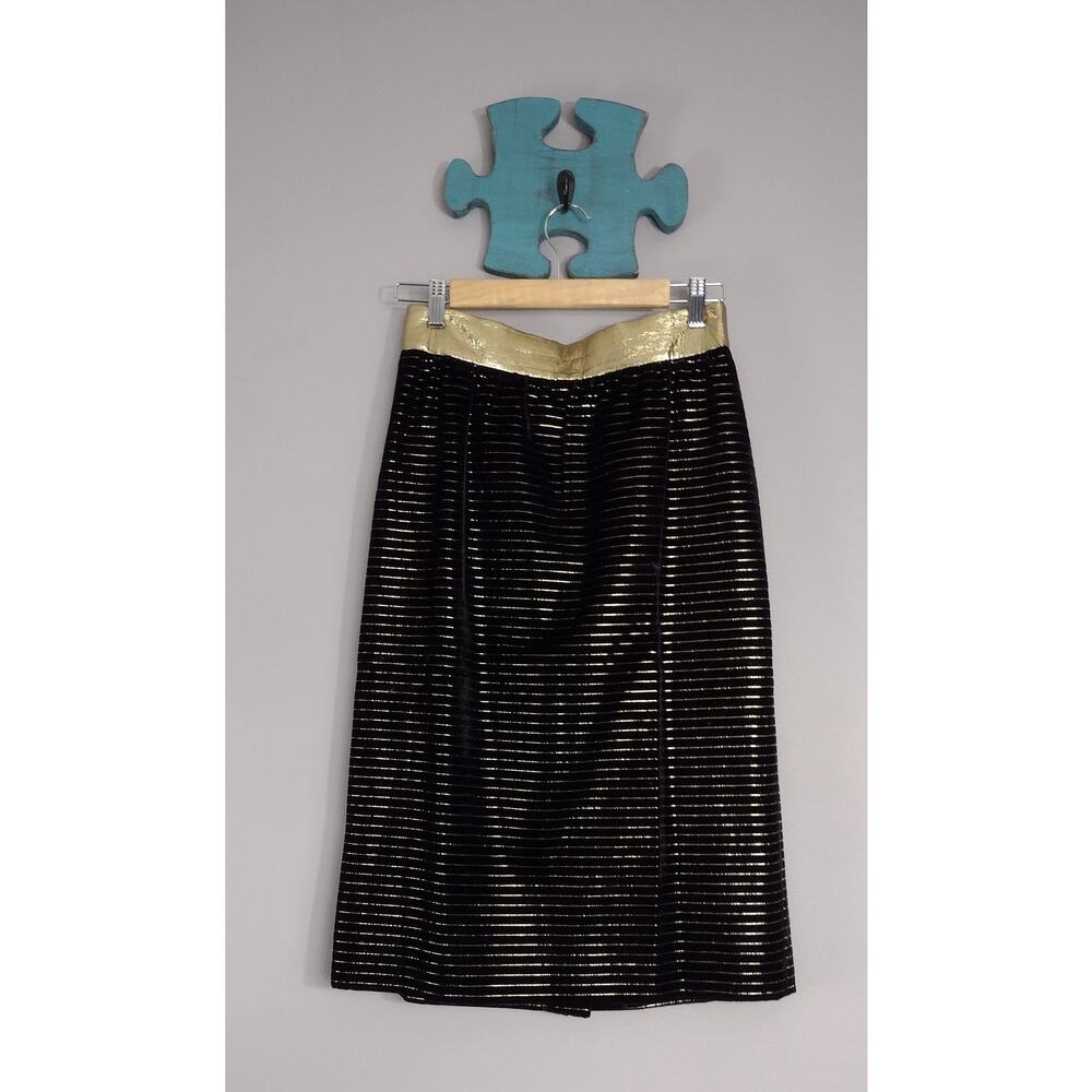 Escada Gold Lame Stripe Velvet High Waist Vintage Skirt Quiet Luxury